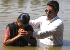 Baptising a new convert in Andhra Pradesh.