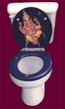 Ganesha image on toilet seat.
