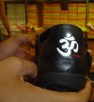 Om symbol imprinted on shoe.