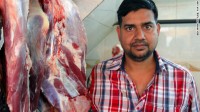 Nadeem Qureshi, 37, in his butchers shop in Nizamuddin.