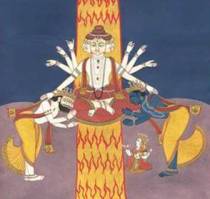 Mahavishnu creating Vishnu and Prajapati (Hiranyagarbha)