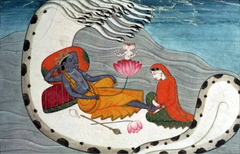 Vishnu & Lakshmi lying on Shesha Naga: Shesha is known as Anantha Shesha meaning the endless Shesha.