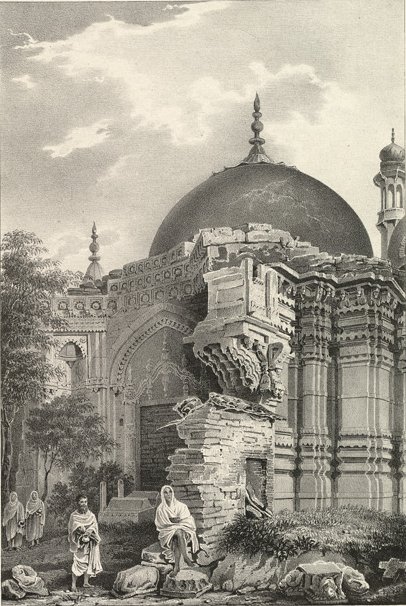 Vishwanath Temple replaced by Aurangzeb's Gyanvapi Mosque. Drawing by James Prinsep (1834). Kashi Vishwanath Temple