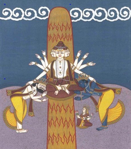 Arunachaleshwar as Lingodbhava with Brahma and Vishnu paying obeisance.