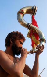 Sadhu with horn at Kumbha Mela 2013