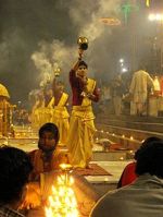 Dashaswamedh Ghat at Varanasi; Offering incense to Ganga Ma