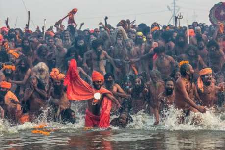 Sadhus bathing at the Kumbha Mela