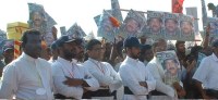 Sri Lankan Catholic priests demonstrating in support of LTTE leader Prabhakaran