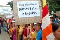 Indian Buddhists protest attacks on temples and homes in Bangladesh
