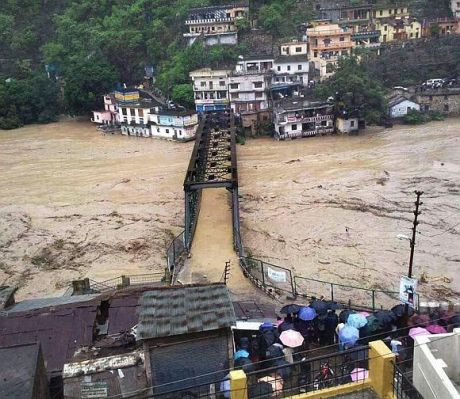 Bridge to Kedarnath submerged at Rudraprayag