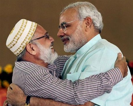 Narendra Modi with a Muslim leader.