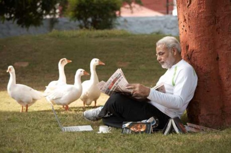 Narendra Modi at leisure in the garden of his house.