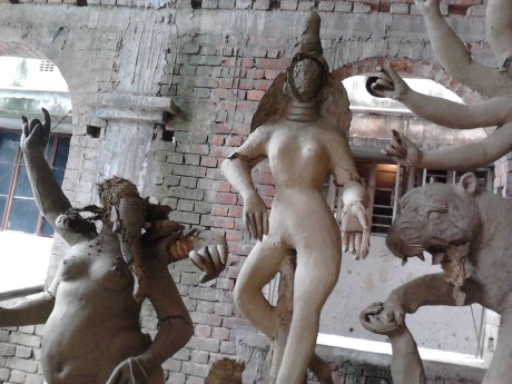 Broken images of Hindu deities.