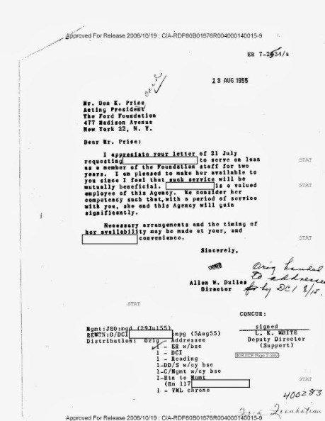 This CIA document clearly establishes how the CIA loans officers to the Ford Foundation.