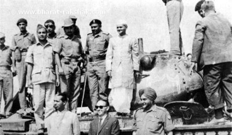 Indian PM Shastri atop a captured Pakistani tank 1965