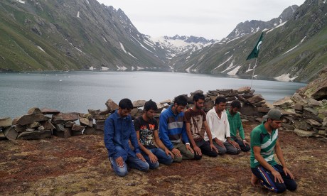 Kounsar Nag with a makeshift prayer ground made over the ancient Vishnu Pad Kounsar Nag