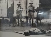 Gandhi's body after assassination on 30 January 1948 before the evening prayer at 5:17 pm.