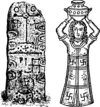 The swastika, the Phoenician sun symbol, on the Phoenician Craig-Narget stone in Scotland, and on the robe of a Phoenician high priestess. 