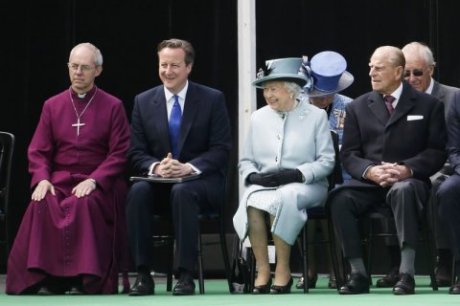 Archbishop Justin Welby, Prime Minister David Cameron, Queen Elizabeth II & Prince Philip attend Magna Carta signing anniversary ceremony at Runnymede on June 15, 2015
