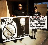 Protest against the canonization of Spanish missionary of Junípero Serra in California