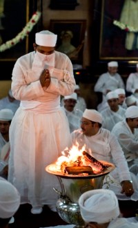Mumbai Fire Temple: Parsi ceremony held in the Banaji Atash Behram in April 2011 Mumbai Parsi Temple: Jashan ceremony held in the Banaji Atash Behram on April 9th, 2011.