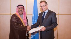 Faisal bin Hassan Trad (left), Saudi Arabian ambassador to the UN Office at Geneva (UNOG), presents his credentials to Michael Møller, acting director-general of UNOG on January 7, 2014.