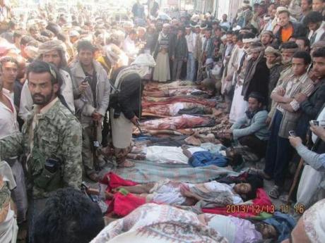 Victims of Saudi air raid that hit a wedding party in Yemen’s Taiz province.