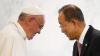 Nobel Peace Prize potential candidates Pope Francis and United Nations Secretary General Ban Ki-moon talk during a meeting at the United Nations in New York