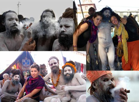 Naga sadhus smoking ganja