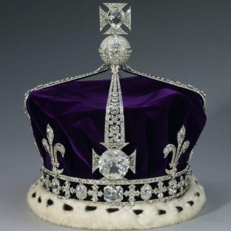 The Koh-i-noor diamond is the large round white diamond set in a Maltese cross between fleurs-de-lie.