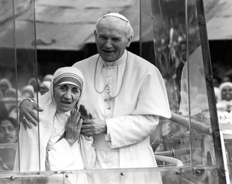 John Paul II & Mother Teresa riding in the popemobile