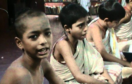 Boys learning the Sama Veda chants.