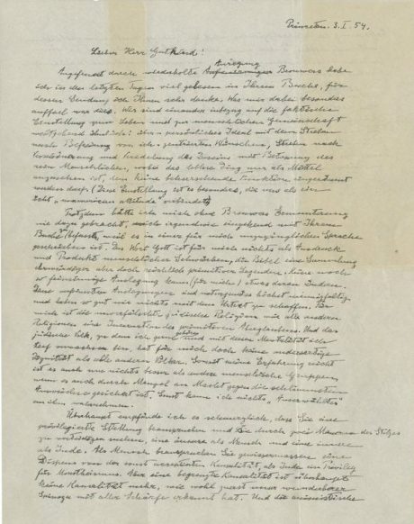 A photograph of "The God Letter," written in German by Albert Einstein to Eric Gutkind on Jan. 3, 1954. Einstein's God Letter