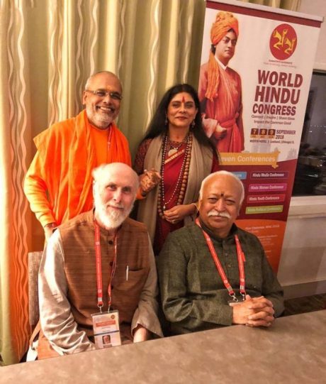 David Frawley with Mohan Bhagwat at the World Hindu Congress (2018)