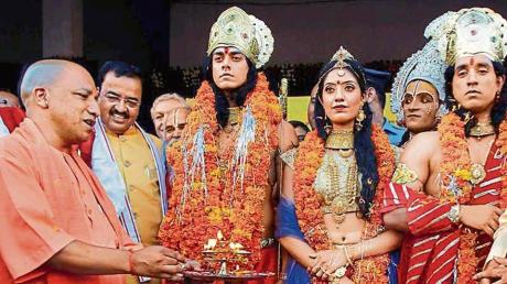 UP CM Yogi Adityanath during Diwali celebrations in Ayodhya.