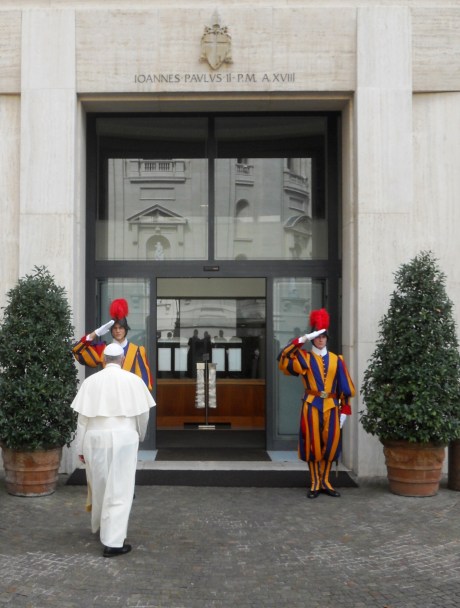 Pope Francis entering Casa Santa Marta