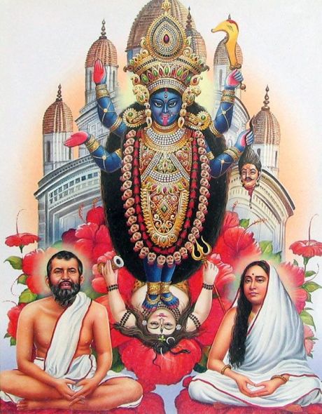 Ma Kali with Sri Ramakrishna and his wife Sarada Ma