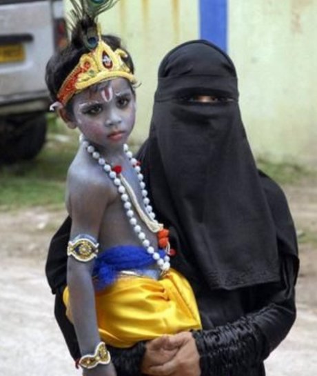 Muslim mother and son on Krishna Janmashtami. Muslim mother and son on Krishna Janmashtami.