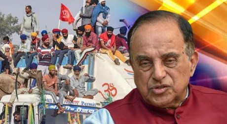 Dr Subramanian Swamy and protesting farmers.