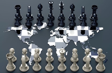 Chess pieces on world map