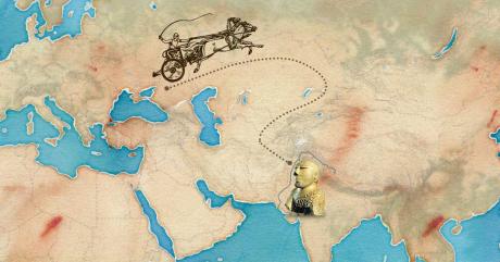 Map depicting the imaginary Aryan invasion of India.