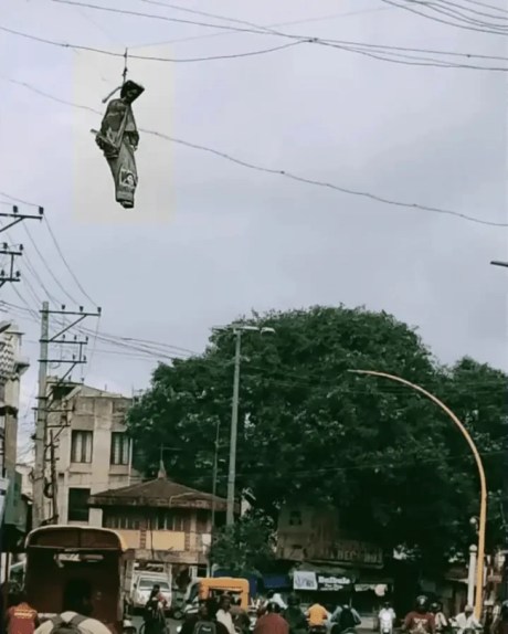 Nupur Sharma's effigy hung outside a mosque in Belagavi, Karnataka.