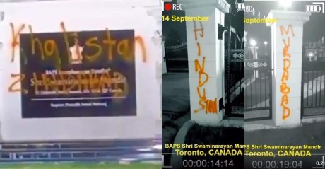 Khalistan graffiti on Hindu temple in Toronto.