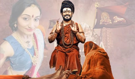 Nithyananda with his 'ambassador' to the UN Vijayapriya.