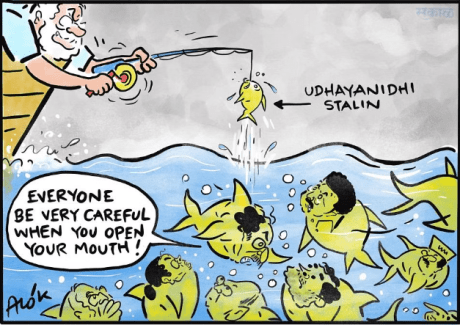 CLICK & READ BJP to expose Congress doublespeak on Sanatan Dharma. Modi-Udhayanidhi Cartoon