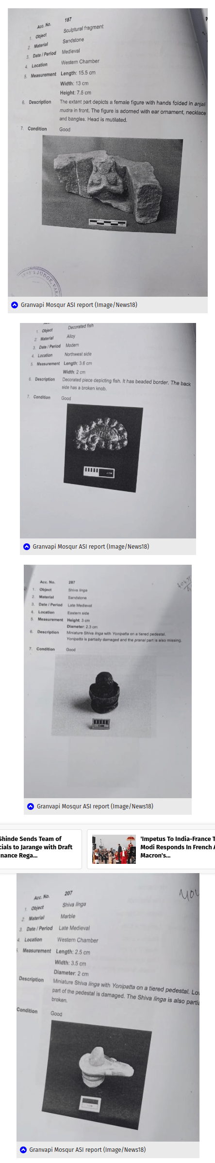 ASI Gyanvapi Mosque Survey Report includes photos of broken Hindu deity images (News18).
