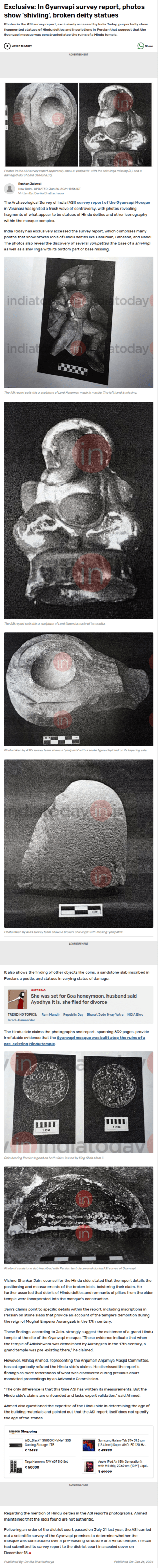 ASI Gyanvapi Survey Report photos of broken Hindu deities.