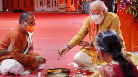 PM Modi at Ram Temple bhumi puja in Ayodhya in August 2020.