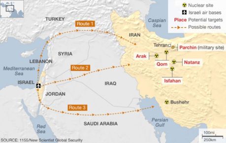 Israel attack routes to Iran . Israel-vs-Iran Map