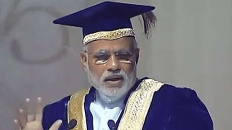 PM Modi in academic robes at an AIIMS convocation. PM Modi in academic robes at an AIIMS convocation.